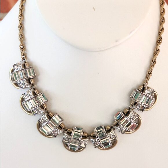 Banana Republic Signed Vintage-Style Gold-Tone Necklace w/Clear Rhinestone Accen - Picture 4 of 7